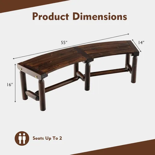 Vista 3 de Tangkula Banco de patio curvo, banco de comedor de madera carbonizada, asiento espacioso y con listones, carga máxima de 710 LBS, banco de 2 plazas