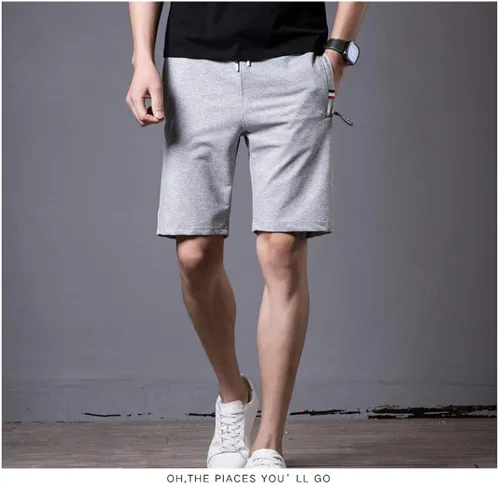 Vista 4 de Pantalones cortos casuales de verano de algodón con cordón de cintura elástica y bolsillos con cremallera