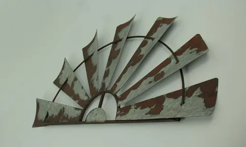 Vista 7 de Molino de viento escultura de pared, 24 pulgadas de metal galvanizado medio Gris