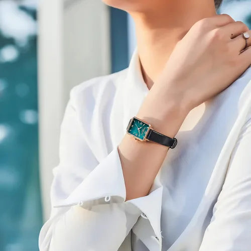 Vista 7 de VICTORIA HYDE Precioso reloj para mujer esfera de nácar verde elegante reloj rectangular con correa de cuero negro