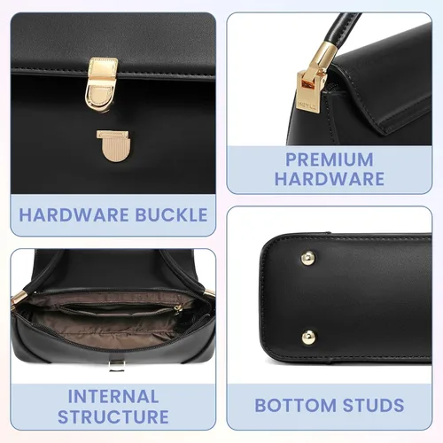 Vista 6 de Keyli Bolso de hombro vintage para mujeres, bolso de mano clásico retro, linda cartera pequeña, mini bolso hobo clutch de cuero a la moda Small
