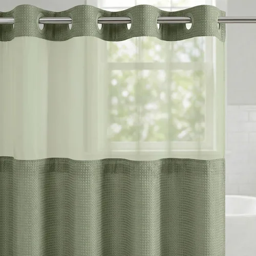 Vista 28 de Americanflat 71x74 Cortina de Ducha Sólida Negra - Cortina de Ducha Larga Resistente al Agua con Ojales de Metal Duraderos y 12 Ganchos - 100%