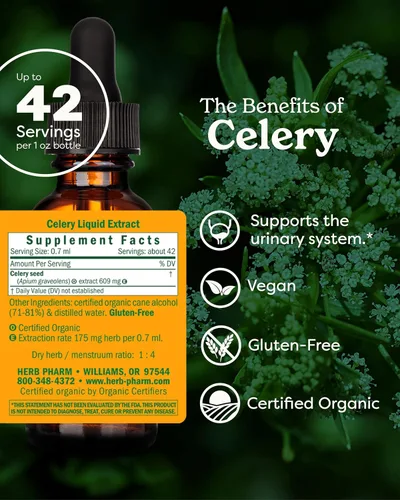 Vista 2 de Herb Pharm Gotas de extracto líquido de semillas de apio orgánicas certificadas para apoyo del sistema urinario, 1 onza