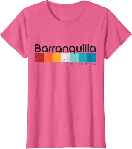 Vista 64 de Barranquilla Colombia - Camiseta de diseño vintage de estilo retro, Blanco, S