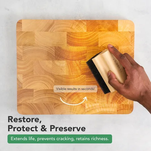 Vista 4 de CLARK'S Aplicador de aceite y cera para tabla de cortar, diseño elegante con mango ergonómico, restaura la belleza de tu bloque de carnicero