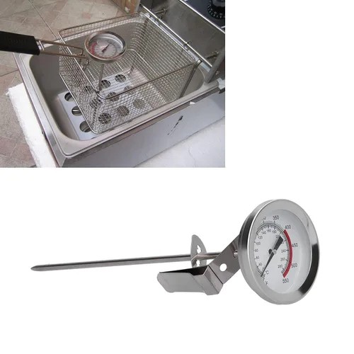 Vista 4 de Termómetro de aceite para freír, termómetro de acero inoxidable para freidora de café con leche y té con clip ajustable, termómetro para freidora