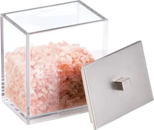 Vista 6 de MDesign Moderna encimera cuadrada de tocador de baño tarro recipiente organizador para hisopos de algodón, bolas de algodón, esponjas