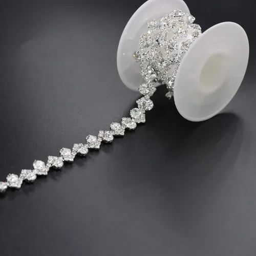 Vista 8 de Jerler Borde de diamantes de imitación, aplique de cadena de diamantes de imitación, ideal para decoración de bricolaje y adornos de ropa de boda