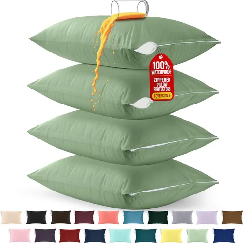 Vista 40 de Utopia Bedding Protector de almohada impermeable, con cremallera, paquete de 2, beige, estándar, funda de almohada a prueba de chinches, de 20 x 26
