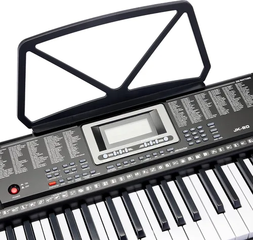 Vista 4 de Amazon Basics Piano de teclado eléctrico con 61 teclas, altavoces integrados, canciones para aprender, color negro