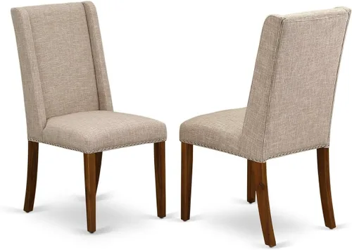 Vista 10 de East West Furniture FLP1T21 Florence Parson Sillas – Juego de 2 sillas de comedor tapizadas de tela de lino azul con ribete de clavo, color negro