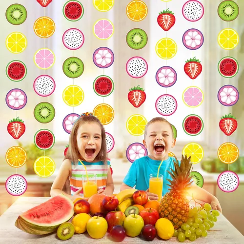 Vista 5 de Duraaamo Paquete de 8 pancartas para fiesta de frutas, guirnalda de papel de Twotti Frutti bailando Frutti, recortes colgantes de papel para verano
