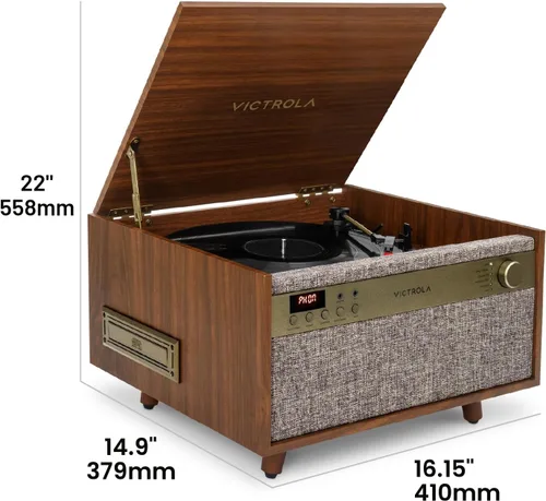 Vista 9 de Victrola Century 6-en-1 Reproductor de discos de vinilo y centro de música – Tocadiscos de 3 velocidades, reproductor de CD y cassette, VINYLSTREAM