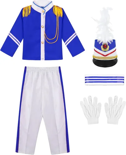 Vista 3 de YUUMIN Disfraz de banda de marcha, uniforme para Halloween, cosplay, fiesta, color azul rey, 5-6 años