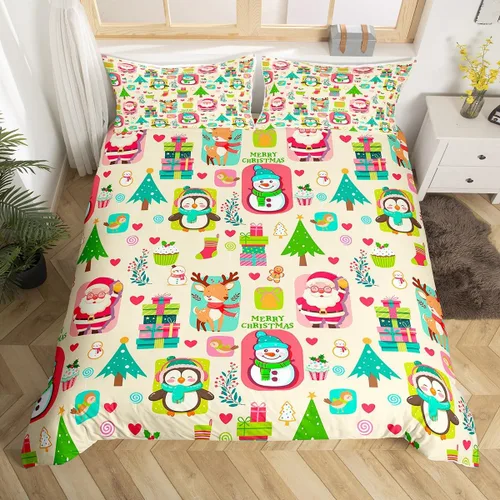 Vista 34 de Feelyou Juego de ropa de cama de Navidad gris para niños, tamaño individual, funda de edredón enana de Navidad para niños, niñas, adolescentes