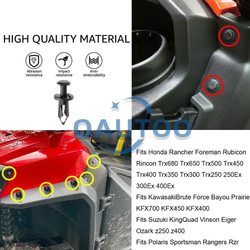 Vista 3 de 50 piezas ATV UTV Fender Clips Remaches Cuerpo para Can-Am 293150089, Honda 90653-HC4-900, Polaris 7661855 Sportsman Ranger RZR, Kawasaki Teryx KFX