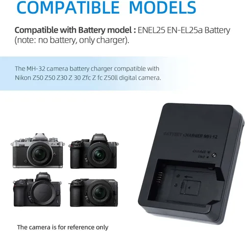 Vista 2 de Cargador de batería MH-32 compatible con EN-EL25 ENEL25 EN-EL25a batería para cámara SLR digital Z50 Z 50 Z30 Z 30 Zfc Z fc Z50II