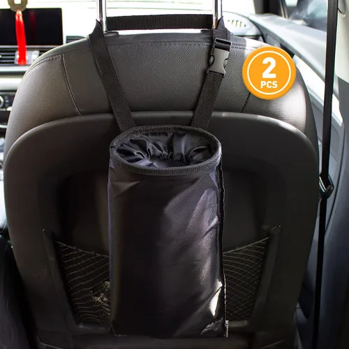 Vista 2 de Paquete de 2 bolsas de basura para automóvil, lavables, ecológicas, para colgar en la parte trasera del asiento, bolsa de basura para automóvil