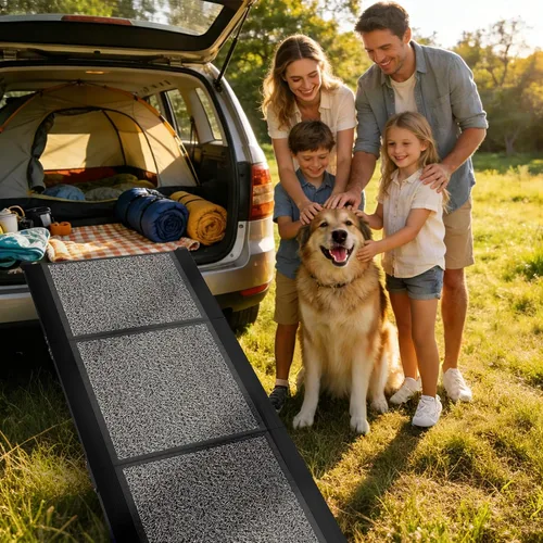 Vista 5 de Rampa para perros para automóvil de 63 x 17 pulgadas, rampa plegable para mascotas para perros grandes con superficie antideslizante, rampa portátil