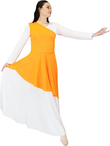 Vista 13 de Danzcue - Túnica de baile de alabanza asimétrica para mujer, (el vestido blanco no está incluido)