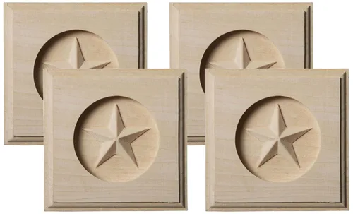 Vista 4 de Ekena Millwork ROS03X03AURW Austin Star Rosette, 3 1/2 "W x 3 1/2"H x 5/8"P, madera de caucho