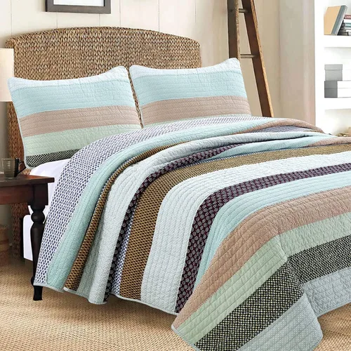 Vista 13 de Cozy Line Home Fashions Juego de ropa de cama de retazos reales a cuadros y rayas verdes, amarillos y azules, 100% algodón, colcha reversible