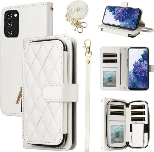 Vista 13 de Funda de Cartera para Samsung Galaxy S20 FE 5G de 6.5 Pulgadas con Correa para Muñeca, Billetera con Cremallera y más de 9 Ranuras para Tarjetas