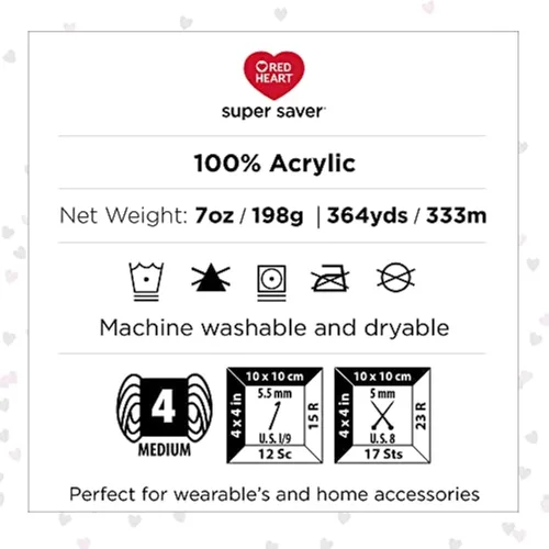 Vista 11 de Red Heart Super Saver - Hilo de ciruela pálida, paquete de 6 unidades, 7 onzas, acrílico, 4 medianos (peinado), 364 yardas, tejido/ganchillo