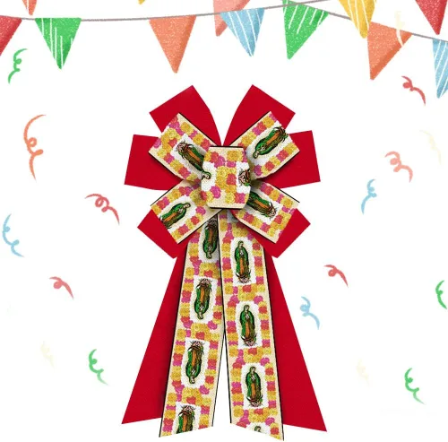 Vista 7 de Hying Arcos grandes de fiesta mexicana para corona, lazos de corona de fiesta mexicana, lazos de arpillera rojos y negros, lazos de burro del Cinco