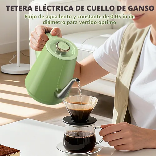 Vista 3 de Hervidor Eléctrico de Cuello de Cisne (0.8L), 1200 Vatios Ebullición Rápida, Acero Inoxidable Libre de BPA, Apagado Automático, Hervidor para Verter