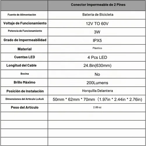 Vista 8 de Faro delantero para bicicleta eléctrica de 48 V, 36 V, compatible con 12 V-60 V, conector impermeable de 2 pines