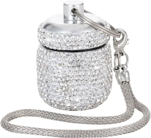 Vista 10 de Pastillero con llavero de diamante, pequeño organizador de píldoras, caja de bloqueo de medicamentos, lindo estuche de medicina para bolso, soporte