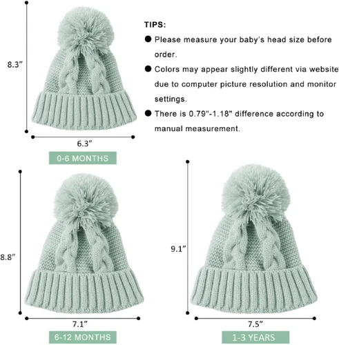 Vista 6 de JANGANNSA Gorro de invierno de punto para bebé, gorro cálido para niños y niñas, gorro con pompón