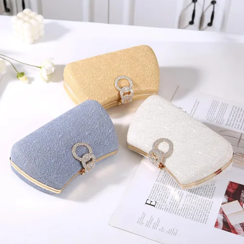 Vista 5 de Dreubea Bolso de noche de moda para mujer, bolso de embrague con cadena Champán