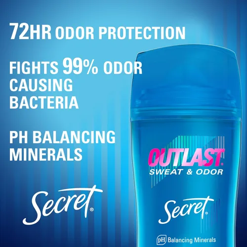 Vista 2 de Secret Outlast, antitranspirante y desodorante para mujer, 72 horas de protección contra el sudor y el olor, minerales equilibradores de pH, gel