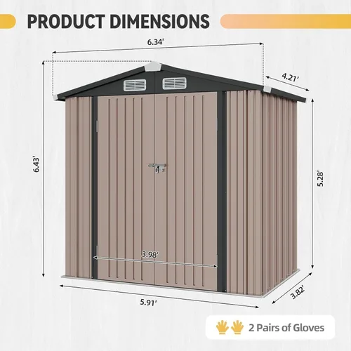 Vista 2 de Aoxun Cobertizo de 6 x 4 pies con piso de acero galvanizado resistente al aire libre con puertas dobles, diseño ventilado resistente a la intemperie