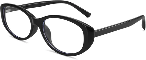 Vista 6 de Dollger Lentes de bloqueo de luz azul para mujer, con marco ovalado retro de moda, gafas pequeñas de ojo de gato Marrón