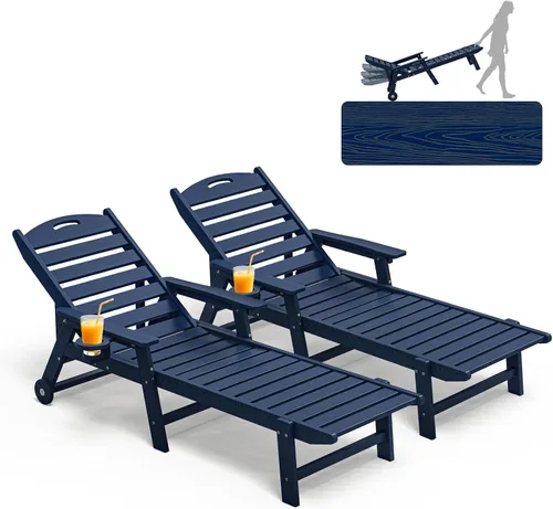 Vista 8 de Plawdlik Silla de salón para exteriores HDPE con ruedas rodantes, color Blanco