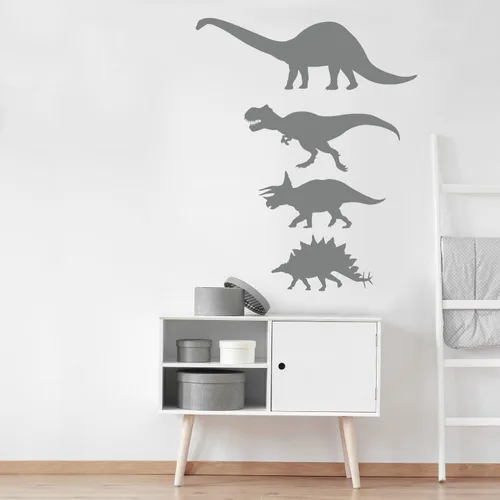 Vista 4 de Juego de calcomanías de pared de silueta de dinosaurio, calcomanía de pared con corte de beso de dinosaurio (negro)