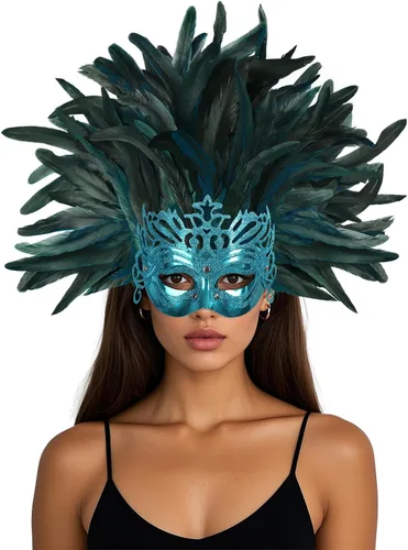 Vista 6 de Tocado de plumas para mujer, máscara de carnaval, tocado de plumas para carnaval, accesorios de fiesta de Mardi Gras