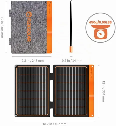 Vista 4 de Cargador de panel solar pequeño de 20 W, 5 V, USB-A, USB-C, plegable, portátil, ligero, ETFE, panel de energía de emergencia, IP67, impermeable