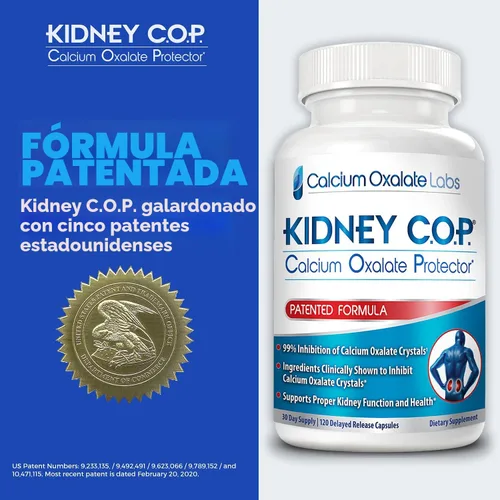 Vista 5 de Kidney COP - Protector de oxalato de calcio 120 cápsulas, soporte renal patentado para cristales de oxalato de calcio, ayuda a detener