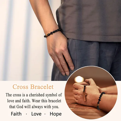 Vista 2 de Pulsera de cruz para hombre, regalo para hombre, para hijo, nieto, papá, marido, padrino, hombres, cumpleaños, graduación, jubilación, Navidad
