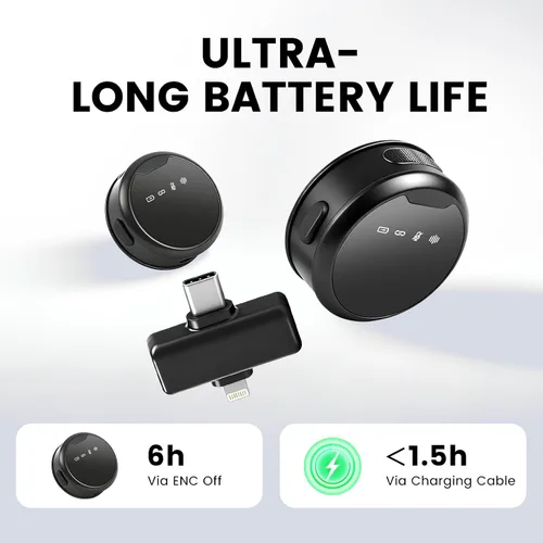 Vista 4 de Micrófonos inalámbricos Lavalier para iPhone/Android/iPad, micrófonos mini con reducción de ruido, 2.4GHz, clip magnético, micrófonos de solapa