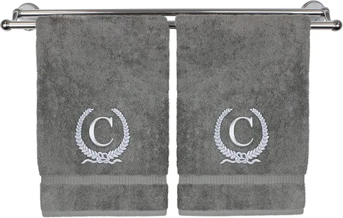 Vista 134 de Toalla de mano con monograma, regalo personalizado, 16 x 30 pulgadas, letra blanca bordada con diseño de corona en toalla negra, extra absorbente
