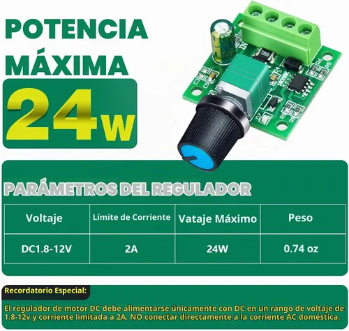 Vista 7 de PWM Controlador de velocidad de motor de CC de bajo voltaje 1.8 V 3 V 5 V 6 V 12 V 2 A 24 W controlador ajustable interruptor 1 paquete