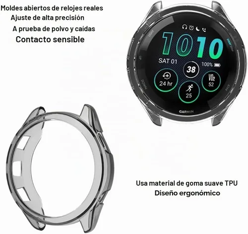 Vista 2 de Compatible con Garmin Forerunner 265 protector de pantalla y funda de TPU, película flexible suave + marco de cobertura completa antiarañazos