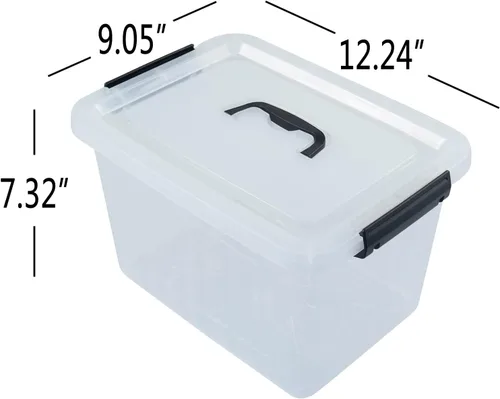 Vista 2 de Caja de almacenamiento transparente de plástico de 10 L, caja de plástico con tapa, paquete de 6 Clear Design, Locking Latch Lid, Convenient Top