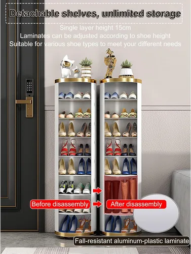 Vista 7 de Zapatero giratorio de 360° de 7 niveles sin puerta, estante redondo para zapatos, organizador de zapatos moderno y alto para entrada, dormitorio