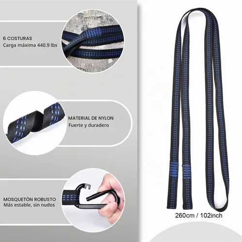 Vista 6 de Hamaca de campamento con red de mosquitos, toldo impermeable, correas de árbol de nailon resistentes, paracaídas, hamaca individual o doble, tienda